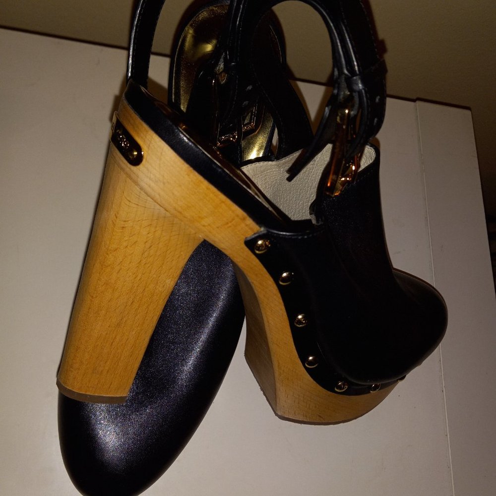 PRICE DROP- Michael Kors Black & Gold-studded Sling-back Clogs - Picture 2 of 4